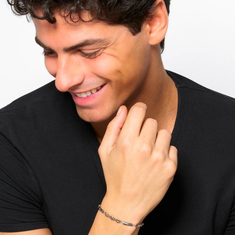 Luca Barra Herren-Armband aus Stahl mit schwarzen Achatsteinen _BA1869 