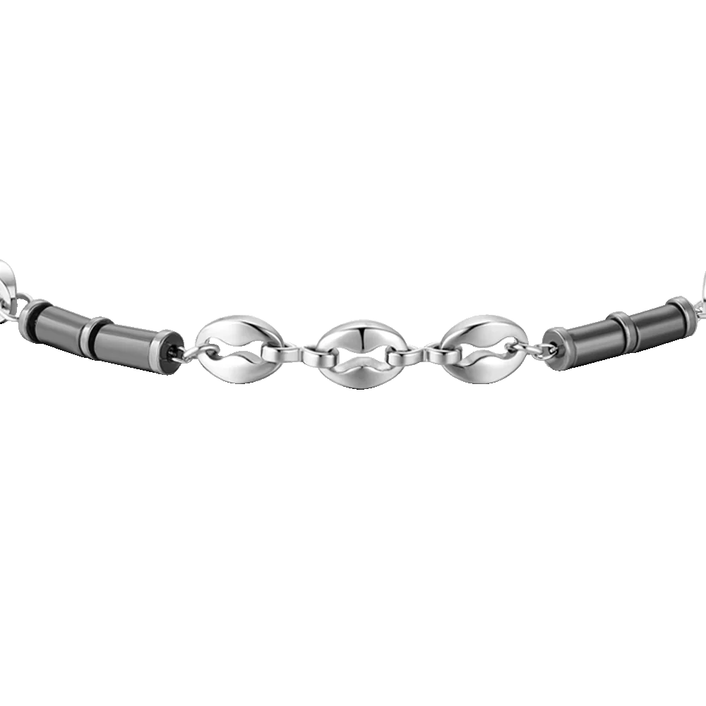 Luca Barra Herren-Armband aus Stahl mit schwarzen Achatsteinen _BA1869 