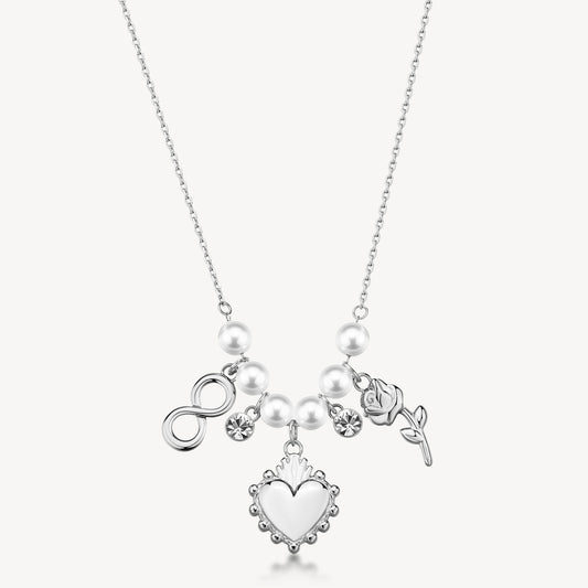 Collana Brosway CHAKRA Donna Acciaio Silver Perle Amore Cuore _BHKN183