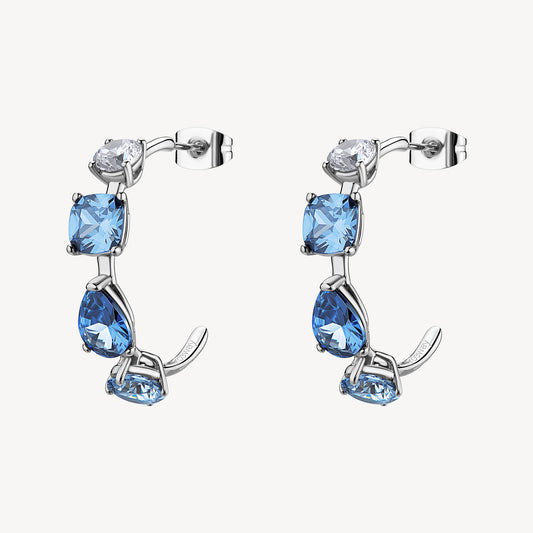 Orecchini Brosway Dreaming Donna Acciaio Silver Cerchietto Zirconi Light Sapphire. _BIG27
