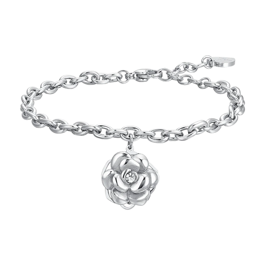 Bracciale Luca Barra Donna Acciaio Argentata Ciondolo Fiore Girevole _BK2742