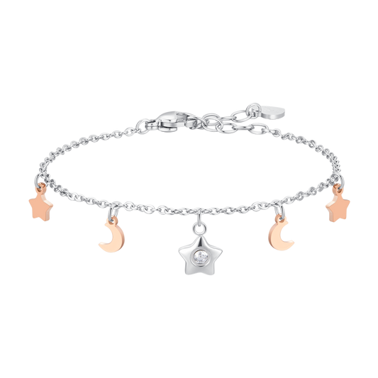 Bracciale Luca Barra Donna Acciaio ciondoli Luna e Stelle _BK2824