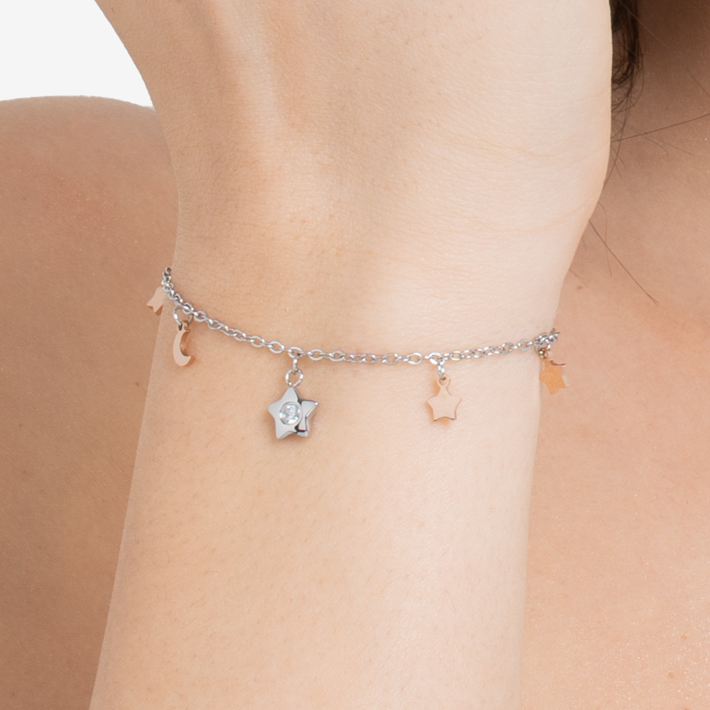 Bracciale Luca Barra Donna Acciaio ciondoli Luna e Stelle _BK2824