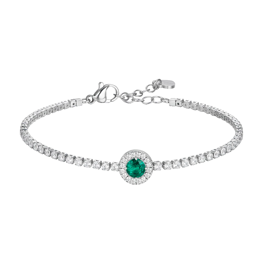 Luca Barra Damen-Armband, Tennis-Kristalle aus Stahl und grüner zentraler Zirkonia _BK2741 