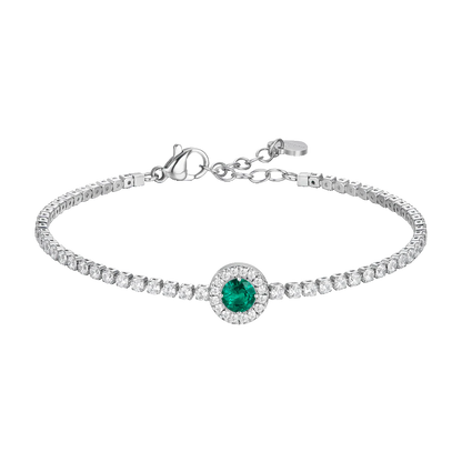 Luca Barra Damen-Armband, Tennis-Kristalle aus Stahl und grüner zentraler Zirkonia _BK2741 