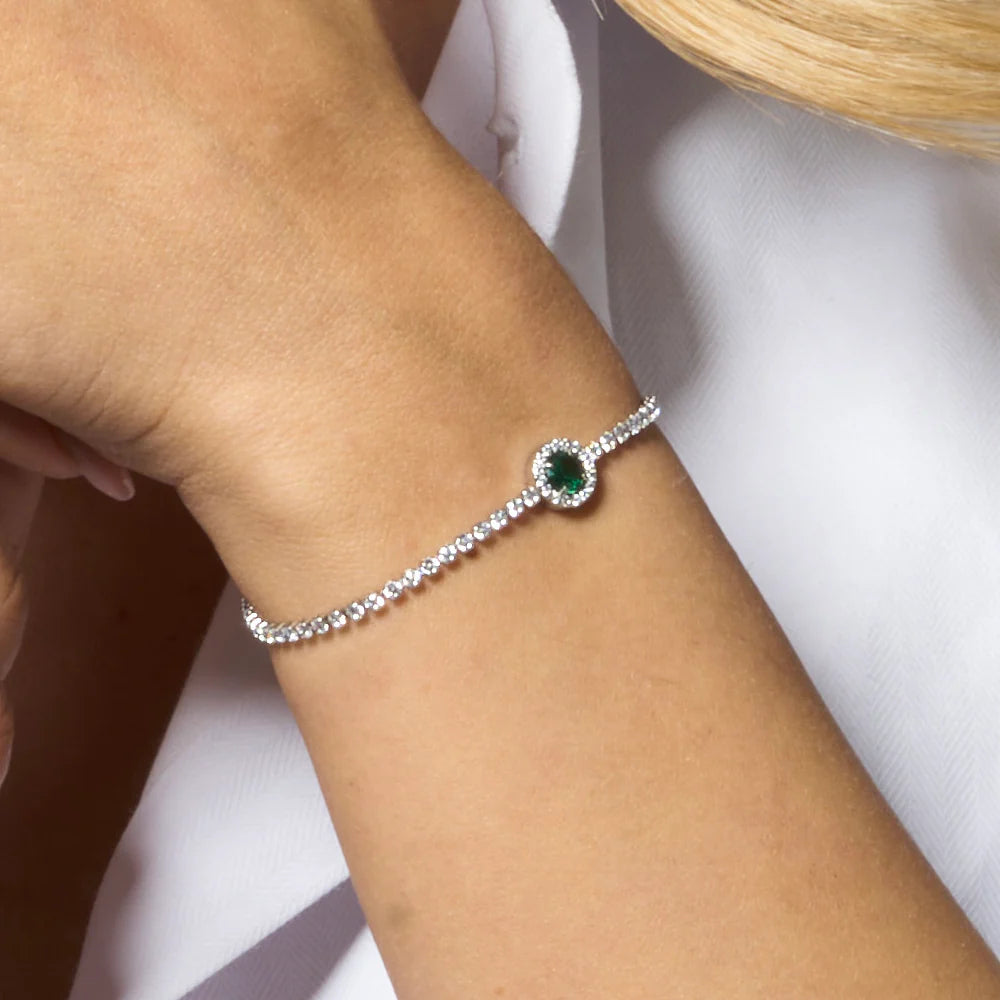 Luca Barra Damen-Armband, Tennis-Kristalle aus Stahl und grüner zentraler Zirkonia _BK2741 