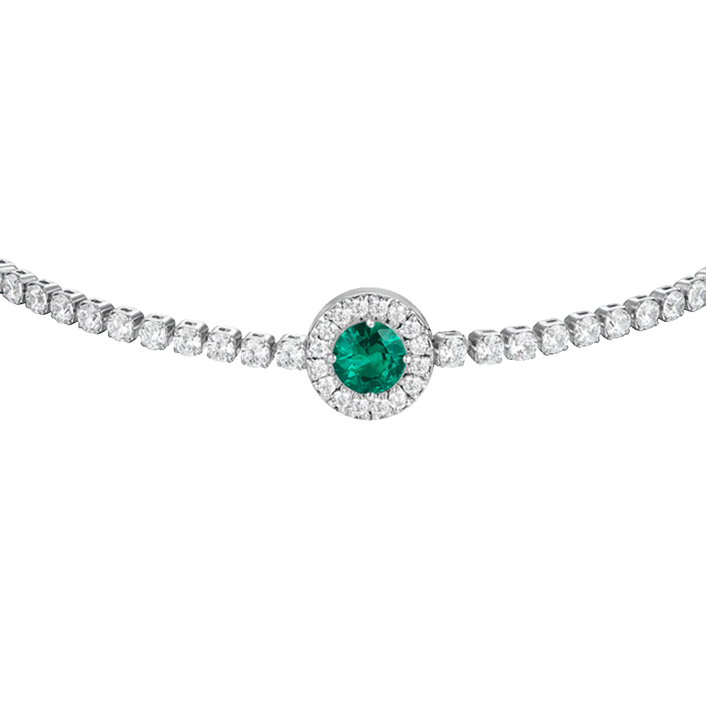 Luca Barra Damen-Armband, Tennis-Kristalle aus Stahl und grüner zentraler Zirkonia _BK2741 