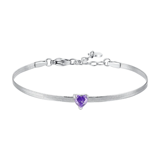 Bracciale Luca Barra Donna Acciaio Snake Cuore Zirconi Viola _ BK2959