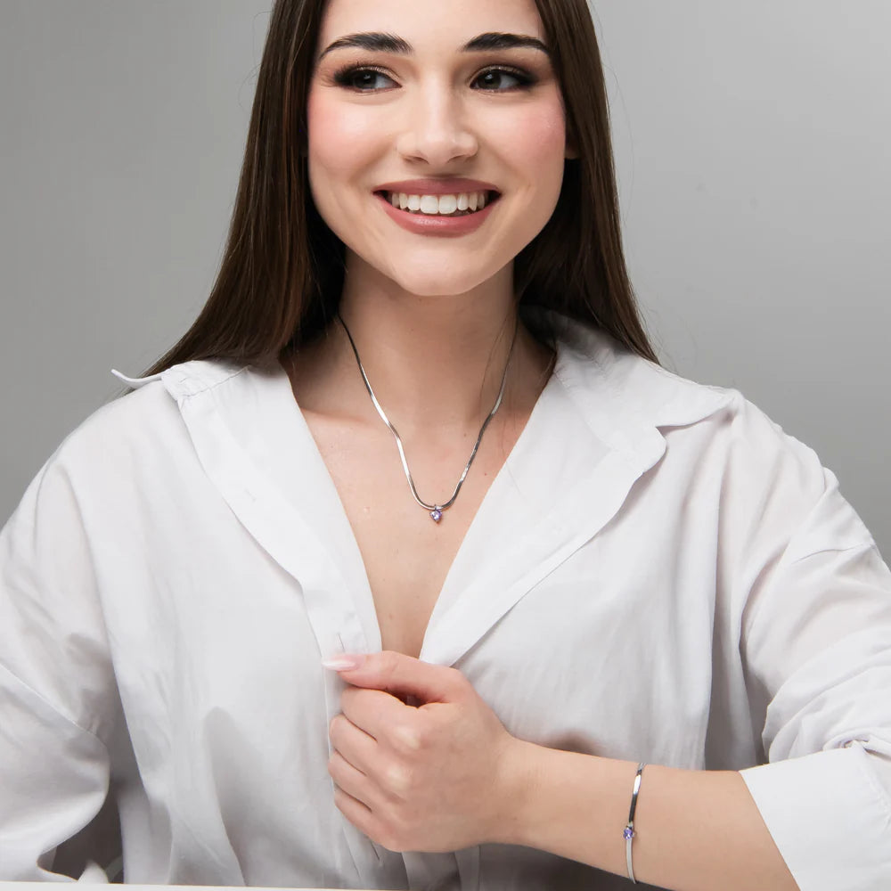 Luca Barra Damen-Tennisarmband mit abwechselnd lila und weißen Kristallen _BK2638 