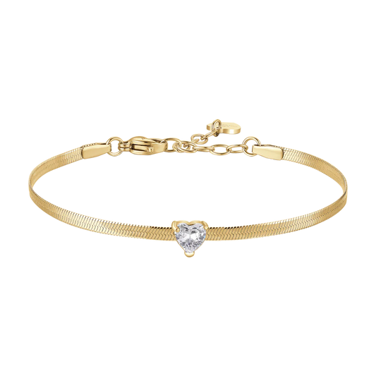 Bracciale Luca Barra Donna Acciaio Snake Gold Cuore Zirconi Bianchi _ BK2961