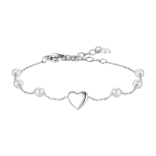 Bracciale Luca Barra Donna Acciaio Perle e Cuore _BK2968