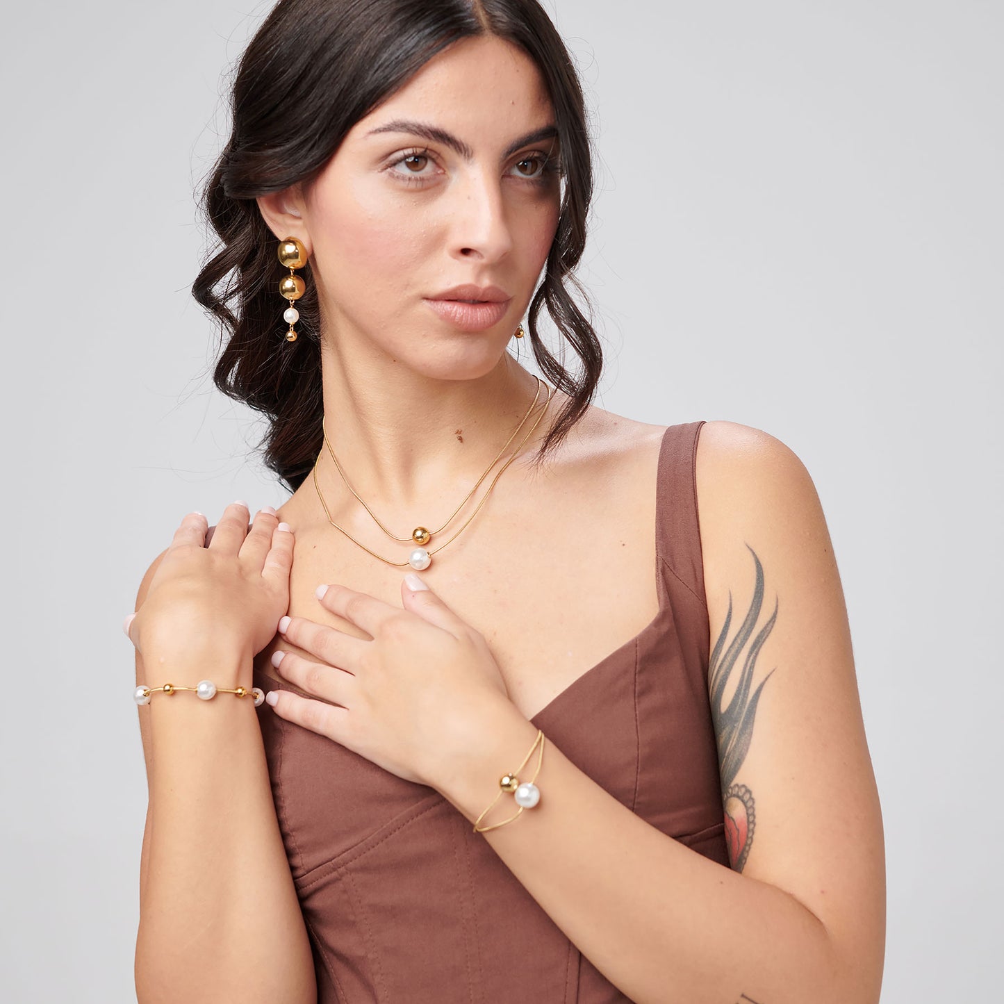 Brosway Bracciale Donna Acciaio Gold Multifilo Centrale Sfera e Perla _BPC55