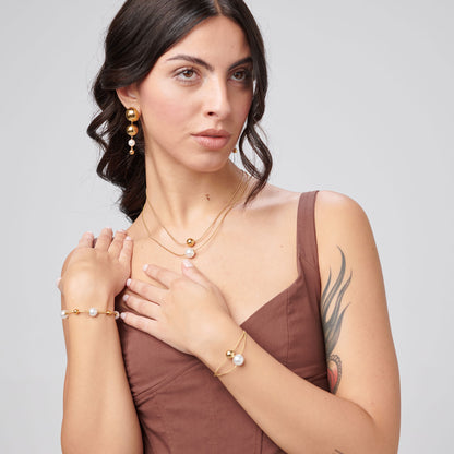 Brosway Bracciale Donna Acciaio Gold Multifilo Centrale Sfera e Perla _BPC55