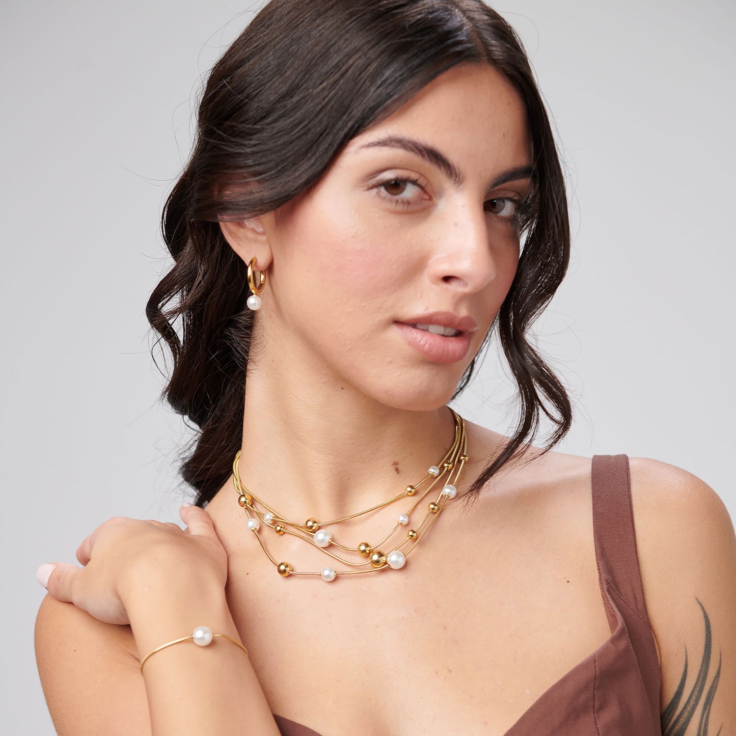 Bracciale Brosway PERFECT Donna Acciaio Gold Doppio Filo Perle e Sfere_BPC51