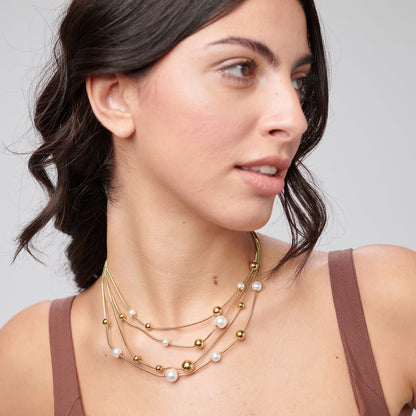 Bracciale Brosway PERFECT Donna Acciaio Gold Doppio Filo Perle e Sfere_BPC51