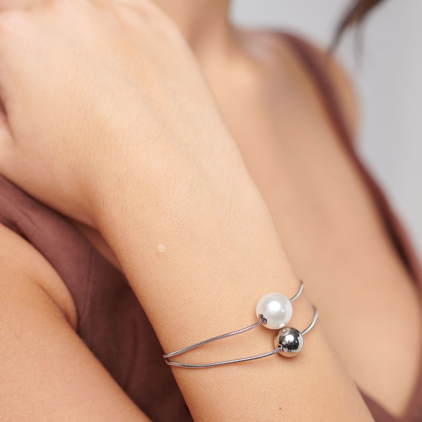 Brosway Bracciale Donna Acciaio Silver Multifilo Centrale Sfera e Perla _BPC54