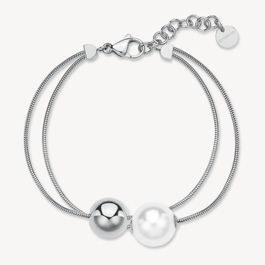 Brosway Bracciale Donna Acciaio Silver Multifilo Centrale Sfera e Perla _BPC54