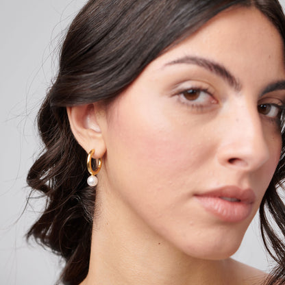 Orecchini Brosway PERFECT Donna Acciaio Gold Cerchietto Pendete Perla _BPC63