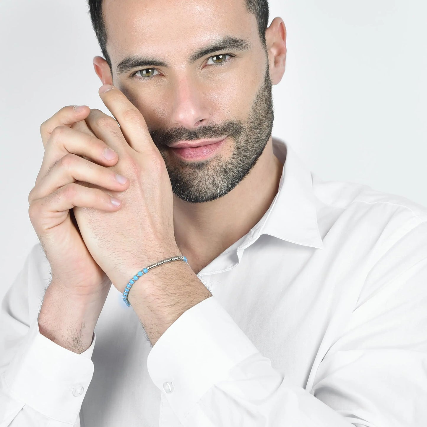 Bracciale Luca Barra Acciaio Silver Pietre Azzurre _BA1508