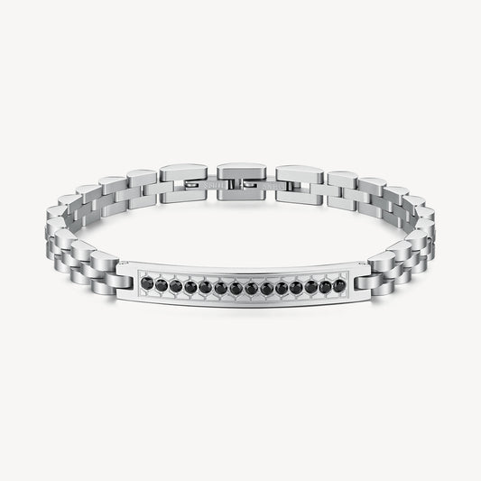 Bracciale  Brosway Uomo Coll. Riptide Acciaio Silver Zirconi Neri _BTD062