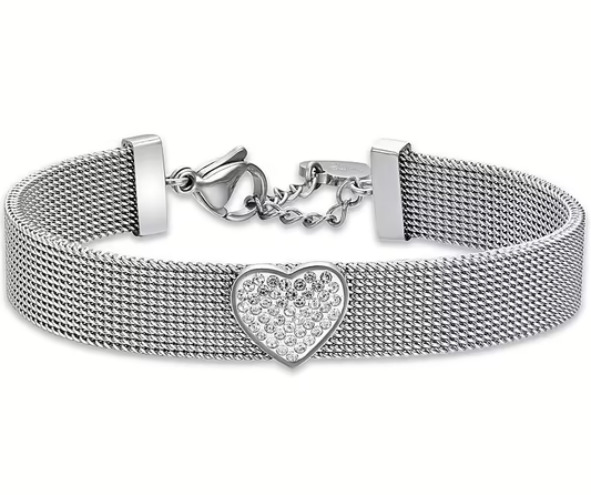 Luca Barra Damen-Armband Milanese Mesh Zentralherz Weiße Kristalle _BK2522 