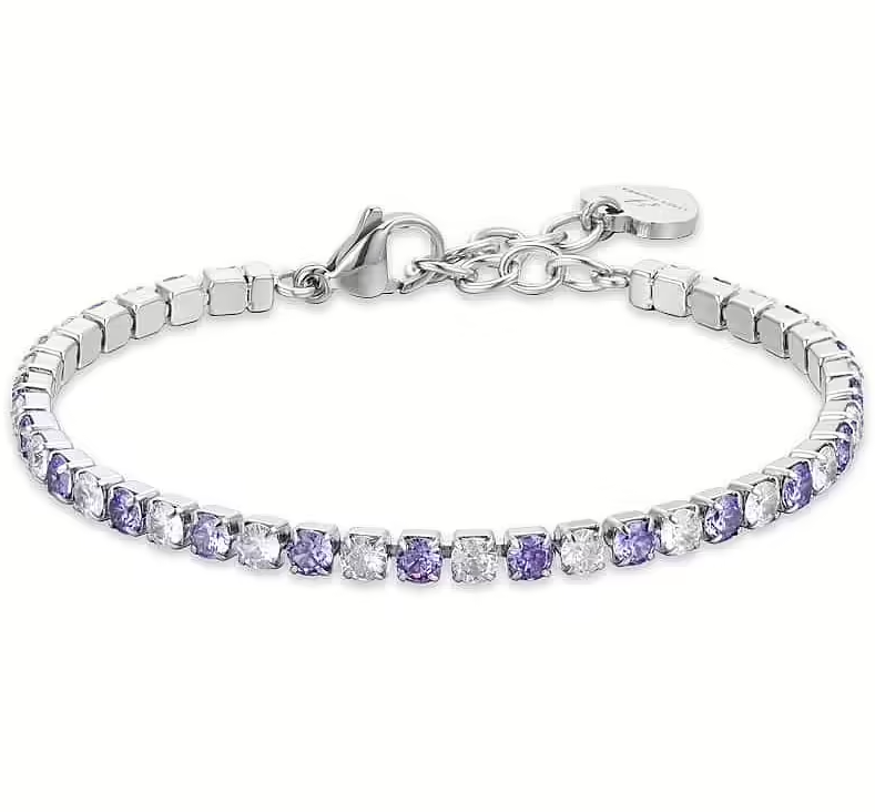 Bracciale Luca Barra Donna Acciaio Tennis Cristalli Viola e Bianchi Alternati _BK2638