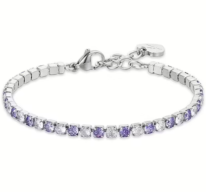 Bracciale Luca Barra Donna Acciaio Tennis Cristalli Viola e Bianchi Alternati _BK2638