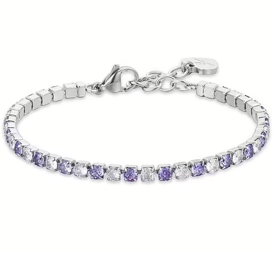 Bracciale Luca Barra Donna Acciaio Tennis Cristalli Viola e Bianchi Alternati _BK2638