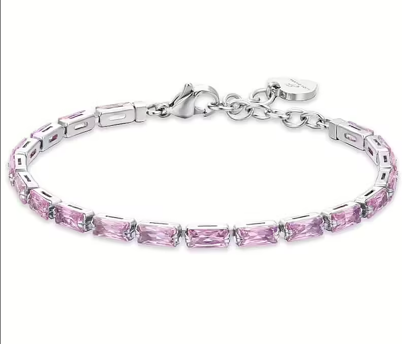 Bracciale Luca Barra Donna Modello Tennis Cristalli Rettangolari Rosa _BK2630