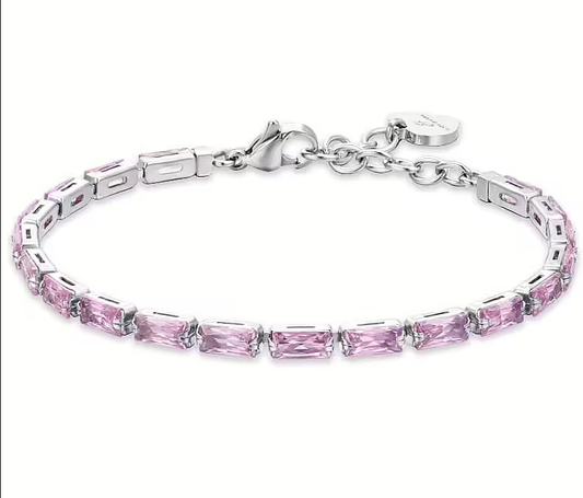 Luca Barra Damen-Tennisarmband mit rosa rechteckigen Kristallen _BK2630 