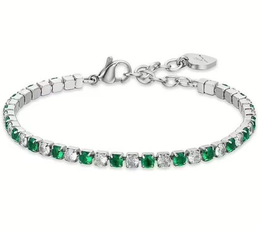 Luca Barra Damen-Tennisarmband mit abwechselnd grünen und weißen Kristallen _BK2633 