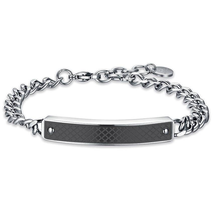 Bracciale Luca Barra Uomo Acciaio Silver Piastrina Nera _BA1326