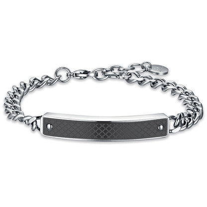 Bracciale Luca Barra Uomo Acciaio Silver Piastrina Nera _BA1326