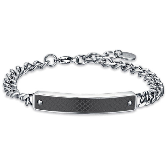 Bracciale Luca Barra Uomo Acciaio Silver Piastrina Nera _BA1326