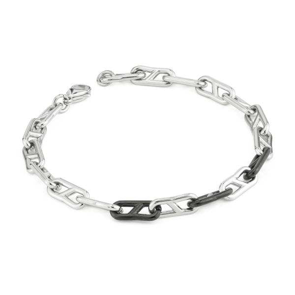 Bracciale Boccadamo Uomo Acciaio Maglie Alternate Nero Silver _ABR752