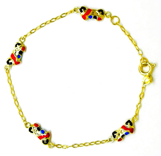 Bracciale Bambino Oro Giallo Catenina Sottile 4 Moto Smaltate Rosso Blu Nero BR013