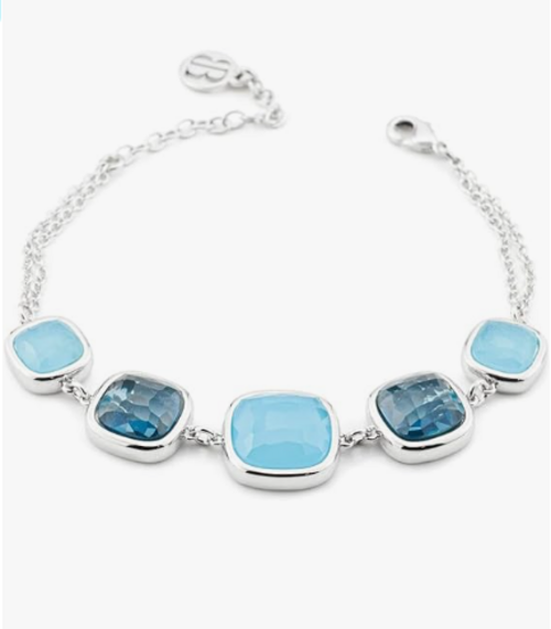 Bracciale Boccadamo Donna Rodiato Cristalli Azzurro Lattiginoso e Acqua Marina XB1010T