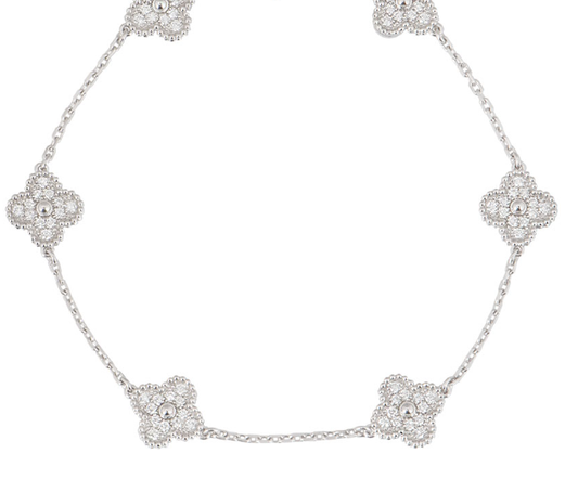 Vancleef Damenarmband aus 925er Silber mit vierblättrigem Kleeblatt und Kristallen _LSB25 