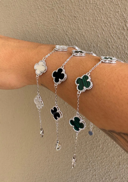 Vancleef Damen-Armband aus 925er Silber mit grünen vierblättrigen Kleeblättern _LSB04 
