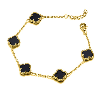 Vancleef Damen Armband 925 Silber Gold Schwarz Vierblättriges Kleeblatt _LSB26 