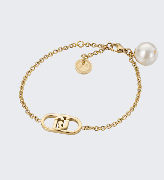 Bracciale Donna Liu Jo Acciaio Dorato Logo Monogram Pendente Perla a Chiusura _LJ2209