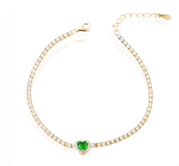 Bracciale Le Scritte dell'Amore Donna Argento925 Dorato Cuore Verde _LSB08