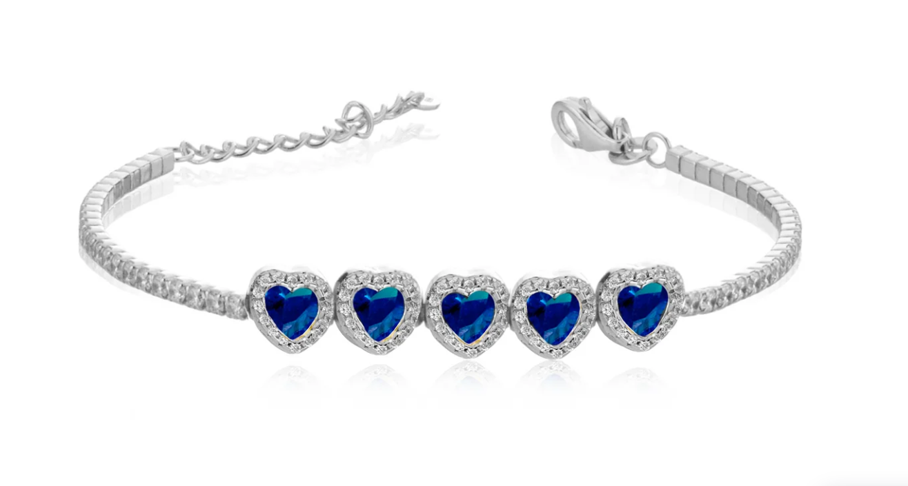 Bracciale Le Scritte dell'Amore Donna Argento 925 Modello Tennis 5 Cuori Blu _LSB19