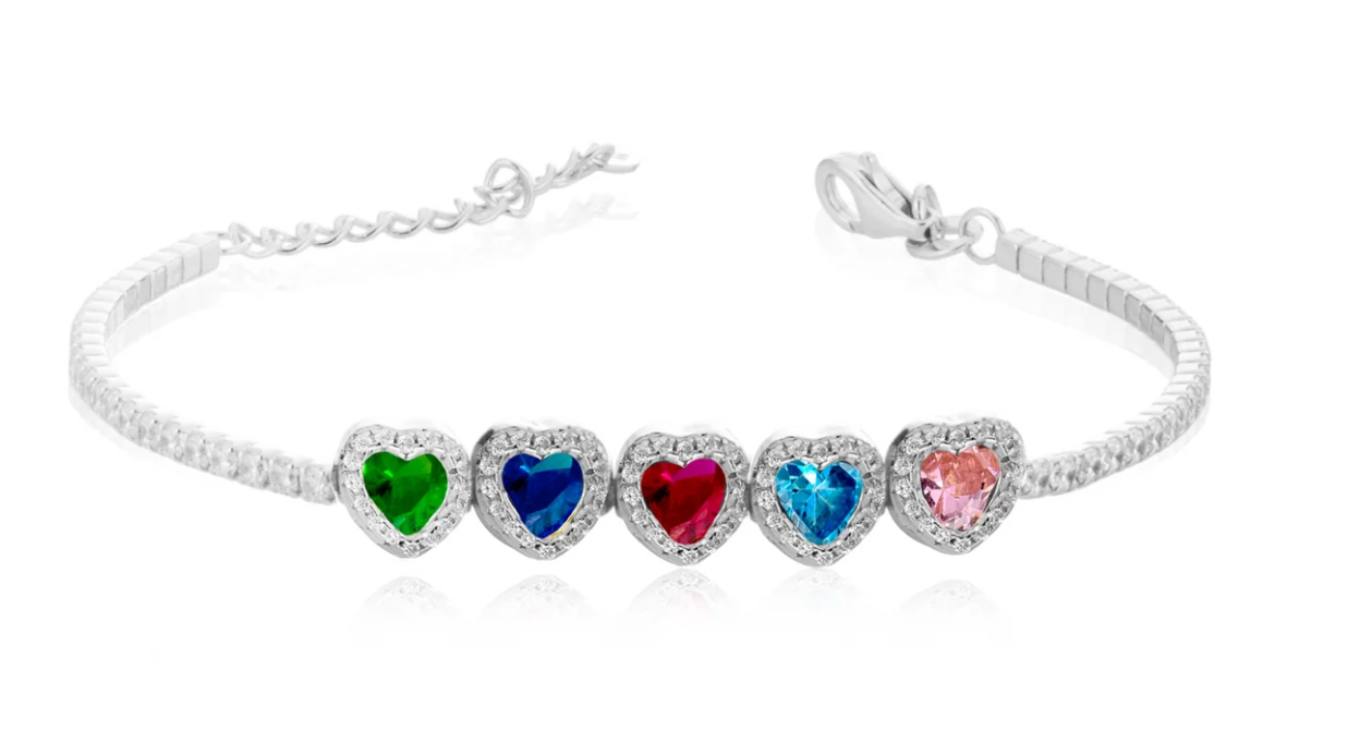 Bracciale Le Scritte dell'Amore Donna Argento 925 Modello Tennis 5 Cuori Mulicolor _LSB20