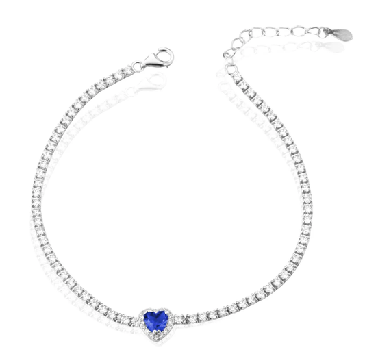 The Writings of Love Armband für Damen, 925er Silber, Tennismodell, Blaues Herz _LSC07 