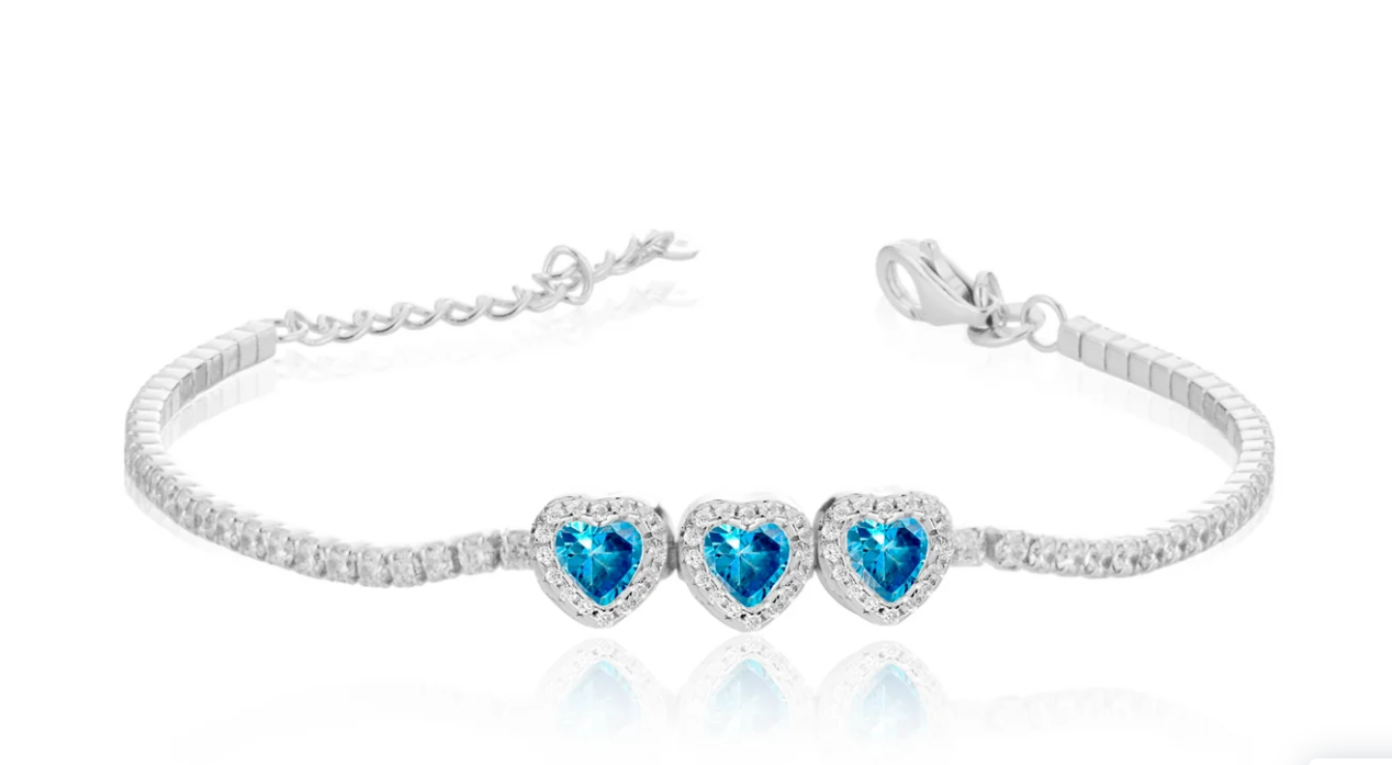 Bracciale Le Scritte dell'Amore Donna Argento 925 Modello Tennis Trilogy Cuore Acquamarina _LSB15