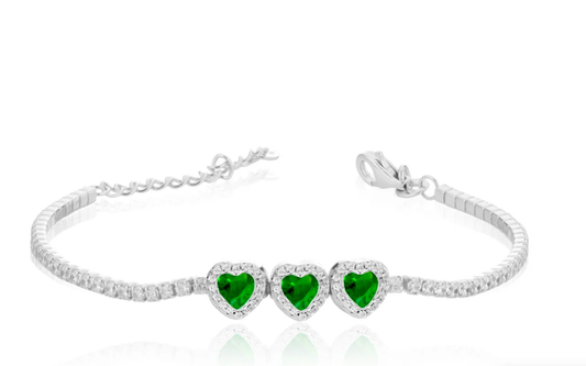 Le Scritte dell'Amore Damenarmband aus 925er Silber, Modell Tennis Trilogy, Grünes Herz _LSB10 