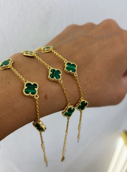 Bracciale Donna Argento 925 Vancleef Dorato Quadrifogli Verdi _LSB01