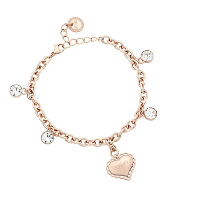 Bracciale Liu Jo Donna Acciaio Ramato Ciondolo Cuore e Cristalli Alternati _LJ1528