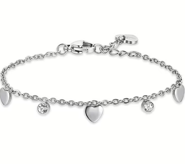 Bracciale Luca Barra Bambina Acciaio Pendenti Cuori e Zirconi Bianchi JB210